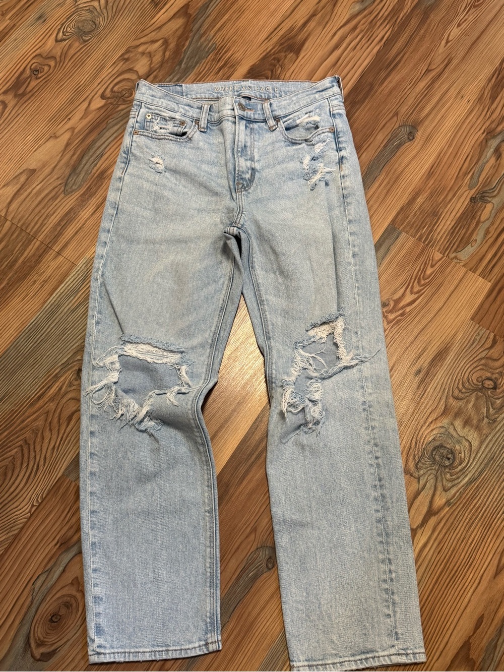 American Eagle Outfitters Light Wash Distressed Wide-Leg Jeans